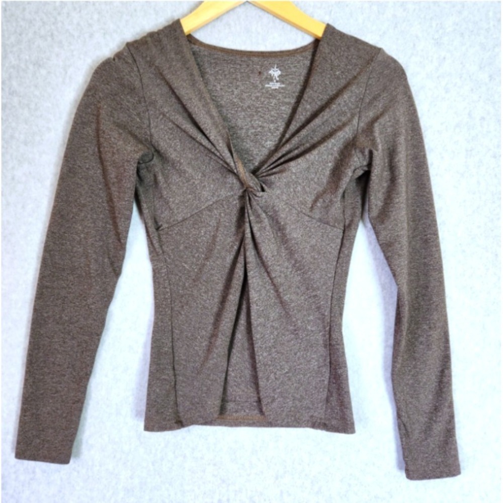 Prana Front‎ Twist Knot Top Women's Size Small Brown Stretch Crop